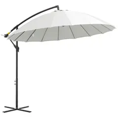 Outsunny 3(m) Cantilever Umbrella 18 Ribs & Vents Adjustable Angle for Patio Cream White - 1