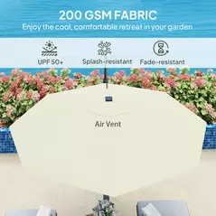 Outsunny 3(m) Cantilever Garden Parasol with Solar Powered Lights, Crank Handle & Cross Base, UPF 50+, 360° Rotation, Cream - 7