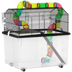 PawHut Two-Tier Hamster Cage with 31cm Deep Tray, Tube System, Water Bottle, Ramp, Feeding Bowl, Multicoloured - 1