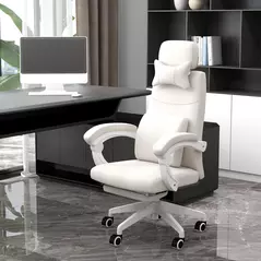 Vinsetto Linen-Look Office Chair, with 160° Reclining Back and Footrest - White - 2