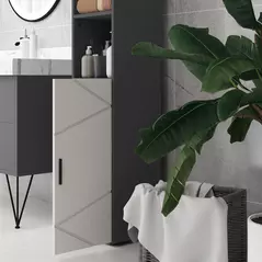 kleankin Line Embossed Tall Bathroom Storage Cabinet with Three-position Adjustable Shelves for Minimalist Style - Grey - 8