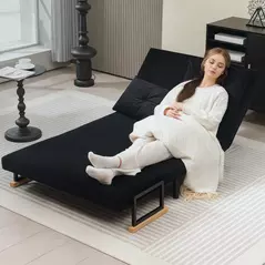 HOMCOM 4-in-1 Velvet-Feel Double Sofa Bed, with Pillows - Black - 8