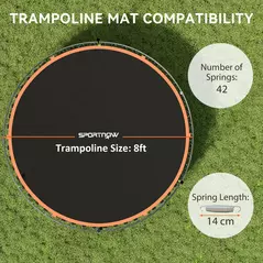SPORTNOW Trampoline Replacement Mat with Spring Pull Tool, 42 V-Hooks, for 8ft Trampoline using 14cm Springs, Orange - 4