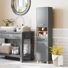 HOMCOM Tall Bathroom Storage Cabinet with MDF Triamine Board and Waterproof Sticker - Matte Grey - 2