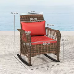 Outsunny Rattan Rocking Chair - Red - 3