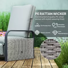 Outsunny 140° Reclining Rattan Armchair - Mixed Grey - 5