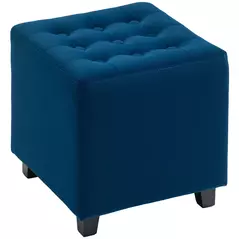 HOMCOM Velvet-Feel Square Ottoman - Blue - 1