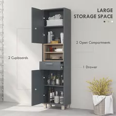 HOMCOM Tall Bathroom Storage Cabinet with MDF Triamine Board and Waterproof Sticker - Matte Grey - 4