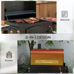 Outsunny 3-in-1 Charcoal BBQ, with Shelves - Black - 4