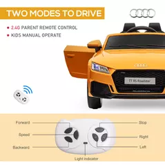 HOMCOM Kids Licensed Audi TT RS Ride-On Car 12V Battery w/ Remote Suspension Headlights and MP3 Player 3km/h Yellow - 5