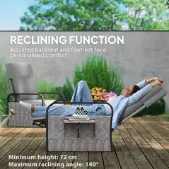 Outsunny 140° Reclining Rattan Armchair - Mixed Grey - 4