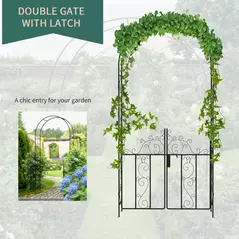 Outsunny Outdoor Garden Arch with Double Gates, Metal Garden Arbor for Climbing Plants, Roses, Vines, Wedding Arch for Outdoor, 125L x 38W x 227H cm, Black - 5