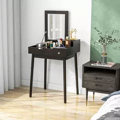 HOMCOM Dressing Table with Flip-up Mirror, Makeup Desk with 2 Drawers and Pine Wood Legs, Vanity Table Writing Desk for Bedroom Living Room, Black - 7
