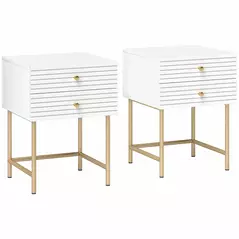 HOMCOM Set of Two Elegant Bedside Tables - White/Gold-Tone - 1