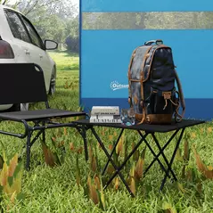 Outsunny Folding Camping Table, Lightweight Metal Picnic Table with Carry Bag, Foldable Table for Outdoor Camping, Picnic, Hiking, BBQ, Fishing, Black - 2