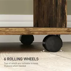 HOMCOM Open Wardrobe Double Mobile Storage Shelves Organizer W/6 Wheels-Rustic Brown - 6