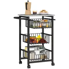HOMCOM Three Basket Mobile Kitchen Island, with Brakes - Grey/Black - 1