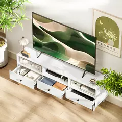 HOMCOM Multi-Storage Minimal TV Stand - Cream White - 6