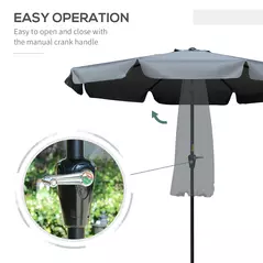 Outsunny 2.7m Patio Parasol Garden Umbrellas Outdoor Sun Shade Table Umbrella with Tilt, Crank, 8 Ribs, Ruffles, Grey - 5