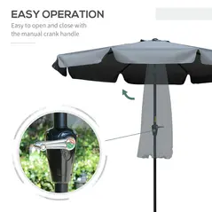 Outsunny 2.7m Patio Parasol Garden Umbrellas Outdoor Sun Shade Table Umbrella with Tilt, Crank, 8 Ribs, Ruffles, Grey - 5