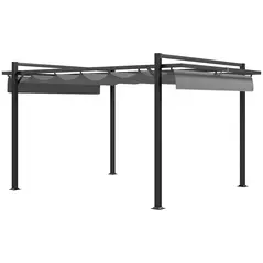 Outsunny 3 x 4m Retractable Pergola, Garden Gazebo Shelter with Aluminium Frame, for Grill, Patio, Deck, Dark Grey - 1