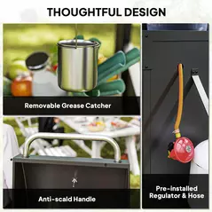 Outsunny 3+1 Burner Gas BBQ Grill with Storage Cabinet and Shelves, 9.5 kW Gas Barbecue Trolley with 6 Castor Wheels, Warming Rack, Thermometer for Outdoor Cooking Garden Party, Black - 9