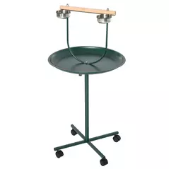 PawHut Bird Perch Stand with Four Wheels, Feeding Bowls, for Small, Medium Birds, Green - 1