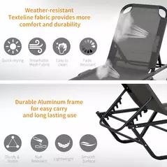 Outsunny Sun Lounger Relaxed Recliner with 5-Position Adjustable Backrest Aluminium Frame for Pool, Sun Bathing, Grey - 4