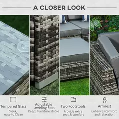 Outsunny 6 PC Rattan Sofa Coffee Table Set Sectional Wicker Weave Furniture for Garden Outdoor Conservatory w/ Pillow Cushion Grey - 7