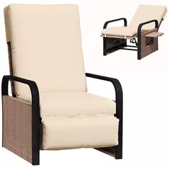 Outsunny 140° Reclining Rattan Armchair - Brown/Khaki - 1