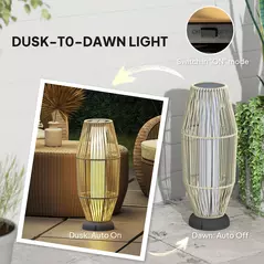 Outsunny Garden Rattan Lamp, 72 cm Tall Solar Rattan Floor Lamp, Solar Garden Light with Auto On/Off LED, IP44 for Outdoor, Porch, Pathway, Terrace, Grey - 5
