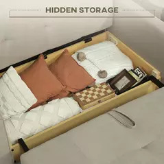 HOMCOM 2 Seater Sofa Bed with Hidden Storage, Pull Out Convertible Bed Settee, Modern Snow Flannel Loveseat Sofa Sleeper with 2 Cushions for Living Room, Guest Room, Light Brown - 5