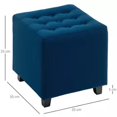 HOMCOM Velvet-Feel Square Ottoman - Blue - 3