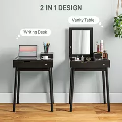 HOMCOM Dressing Table with Flip-up Mirror, Makeup Desk with 2 Drawers and Pine Wood Legs, Vanity Table Writing Desk for Bedroom Living Room, Black - 4