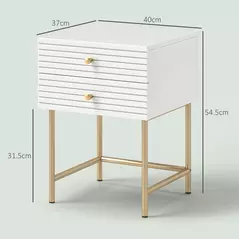 HOMCOM Set of Two Elegant Bedside Tables - White/Gold-Tone - 3