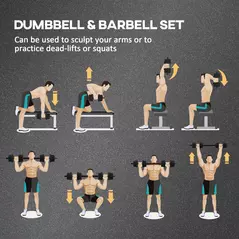 HOMCOM 20kg 2 IN 1 Adjustable Dumbbells Weight Set, Dumbbell Hand Weight Barbell for Body Fitness, Lifting Training for Home, Office, Gym, Black - 4