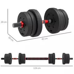 HOMCOM 20kg 2 IN 1 Adjustable Dumbbells Weight Set, Dumbbell Hand Weight Barbell for Body Fitness, Lifting Training for Home, Office, Gym, Black - 3