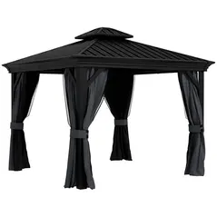 Outsunny 3.65 x 3m Aluminium Hardtop Gazebo, with Accessories - Dark Grey - 1