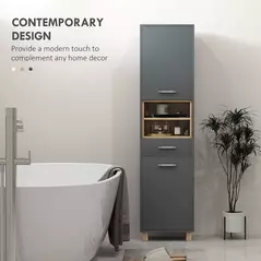 HOMCOM Tall Bathroom Storage Cabinet with MDF Triamine Board and Waterproof Sticker - Matte Grey - 5