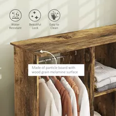 HOMCOM Open Wardrobe Double Mobile Storage Shelves Organizer W/6 Wheels-Rustic Brown - 4