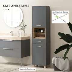 HOMCOM Tall Bathroom Storage Cabinet with MDF Triamine Board and Waterproof Sticker - Matte Grey - 6
