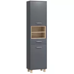 HOMCOM Tall Bathroom Storage Cabinet with MDF Triamine Board and Waterproof Sticker - Matte Grey - 1