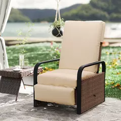 Outsunny 140° Reclining Rattan Armchair - Brown/Khaki - 9