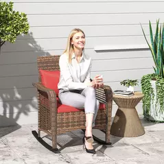 Outsunny Rattan Rocking Chair - Red - 2