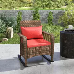 Outsunny Rattan Rocking Chair - Red - 9