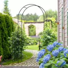 Outsunny Outdoor Garden Arch with Double Gates, Metal Garden Arbor for Climbing Plants, Roses, Vines, Wedding Arch for Outdoor, 125L x 38W x 227H cm, Black - 2