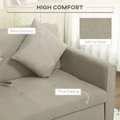 HOMCOM 2 Seater Sofa Bed with Hidden Storage, Pull Out Convertible Bed Settee, Modern Snow Flannel Loveseat Sofa Sleeper with 2 Cushions for Living Room, Guest Room, Light Brown - 6