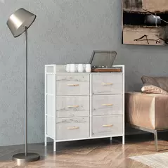 HOMCOM Rustic Chest of Six Fabric Drawers - Natural - 2