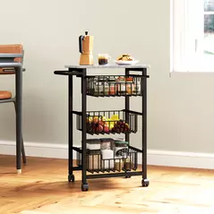 HOMCOM Three Basket Mobile Kitchen Island, with Brakes - Grey/Black - 7