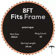 SPORTNOW Trampoline Replacement Mat with Spring Pull Tool, 42 V-Hooks, for 8ft Trampoline using 14cm Springs, Orange - 1
